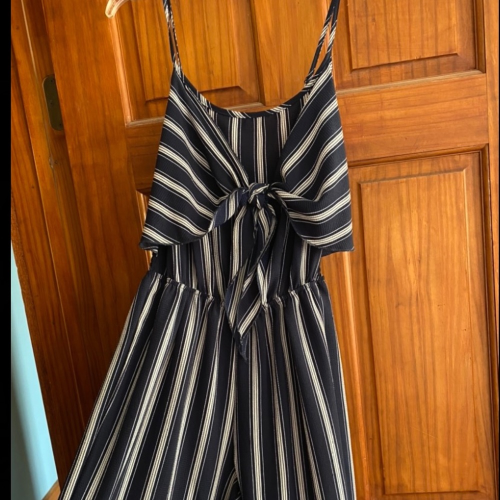 Rue21 romper, size medium, spaghetti strap, navy with white stripes